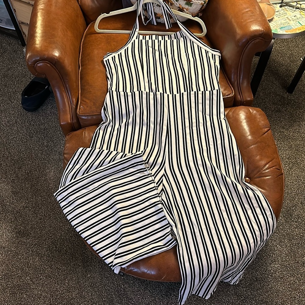 White and black striped romper